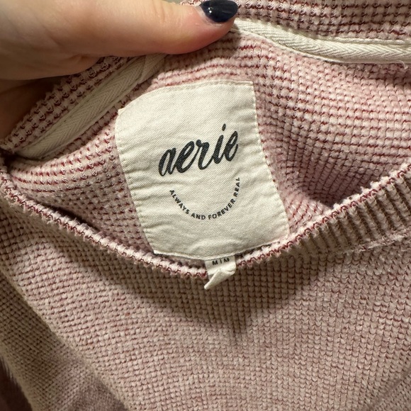 Aerie Soft Pink/Light Ted Knit Pullover Sweatshirt - Picture 3 of 3